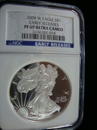 2008 W Silver Eagle.  Early Release.  Ngc Pf69.  Ultra Cameo.  Ab393 photo