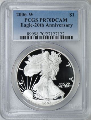 2006 W American Eagle 20th Anniversary Pr70 Dcam Pcgs Silver $1 Dollar Coin photo