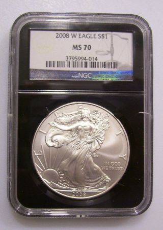 Retro Label: 2008 - W Burnished Silver American Eagle Ngc Ms70, photo
