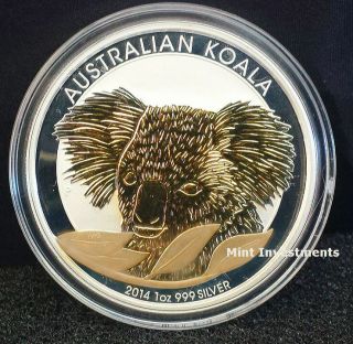 Rare 2014 Perth 999 Silver 24k Gilded Gold Koala Coin photo