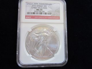 2011 Silver American Eagle 25th Anniversary Ngc Ms70 Early Release photo