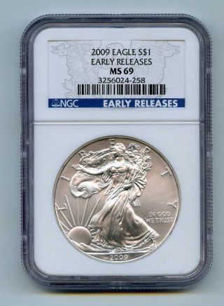 2009 Ngc Ms69 $1 American Silver Eagle Early Releases photo
