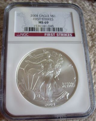 2004 1oz.  999 Silver American Eagle Certified Ngc Ms69 First Strike Red Label photo