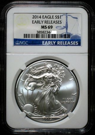 2014 Early Releases Silver Eagle Graded Ngc Ms69 Current Birth Year Bullion Ase photo