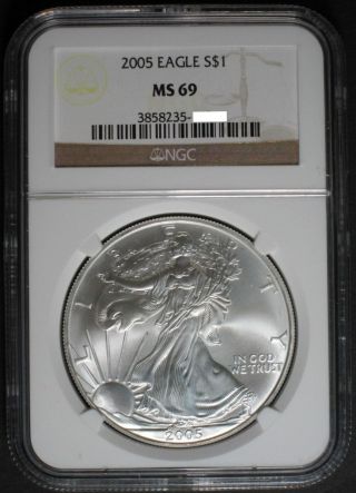 2005 Silver Eagle Graded Ngc Ms69 Quality Bullion Coin.  999 Ase Bu+ photo