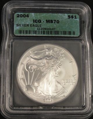 2004 American Silver Eagle Coin Icg Ms 70 0107 photo