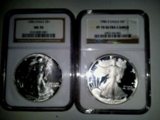 1986 Mintstate And Proof 70ultra Cameo Silver Eagles.  Ngc.  Cert. photo
