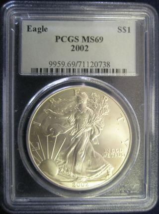2002 $1 American Silver Eagle Pcgs Ms - 69 photo