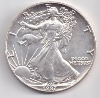 1987 1 - Troy Ounce American Silver Eagle 1 - Troy Oz. .  999 Silver photo