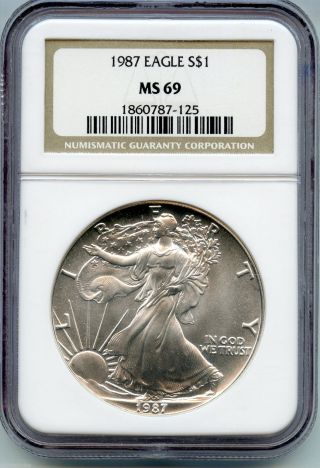 1987 Ngc Ms 69 American Eagle Silver Dollar Coin - 1 Oz Troy - S1s Kr940 photo