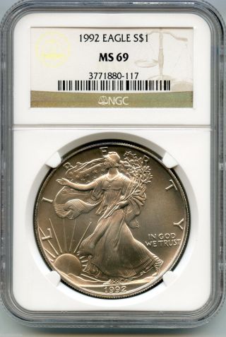 1992 Ngc Ms 69 American Eagle Silver Dollar Coin - 1 Oz Troy - S1s Kr941 photo