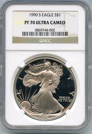 1990 - S Ngc Pf 70 Ultra Cameo American Eagle Silver Proof Dollar - S1s Kr943 photo