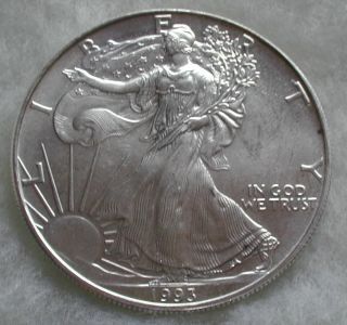 1993 American Silver Eagle,  $1,  1 Oz Silver,  Bu photo