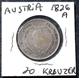 Silver 1826a Austria 20 Kreuzer Franz Ii Circulated Detail Km 2144 Eagle photo