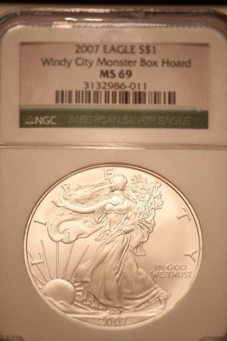 2007 Ngc Ms 69 Silver Eagle Windy City Monster Box Hoard (green Label) photo