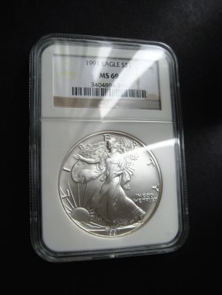 1991 American Silver Eagle Choice Unc Gem Bu Coin Ngc Ms - 69 photo