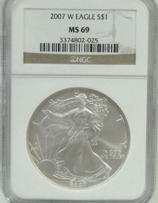 2007 - W American Silver Eagle,  Burnished Silver Eagle,  Ase,  Ngc,  Ms69,  545 photo