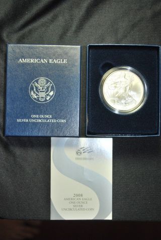 2008 West Point Uc American Eagle 1 Oz 9.  99% Silver Coin,  U.  S.  W/ photo