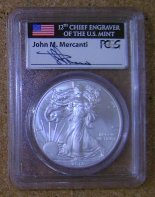 2013 Courtesy Signed Mercanti $1 Silver Eagle First Strike Flawless Pcgs Ms 70 photo