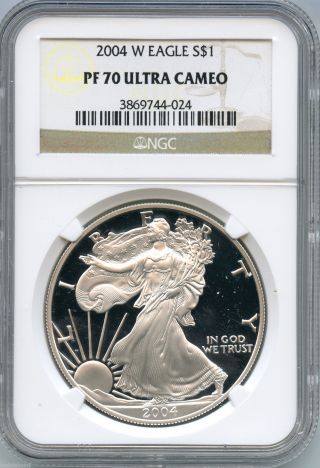 2004 - W Ngc Pf 70 Ultra Cameo American Eagle Silver Dollar Coin 1 Oz - S1s Kr950 photo