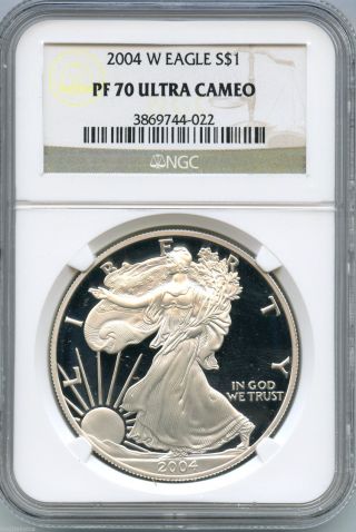 2004 - W Ngc Pf 70 Ultra Cameo American Eagle Silver Dollar Coin 1 Oz - S1s Kr951 photo