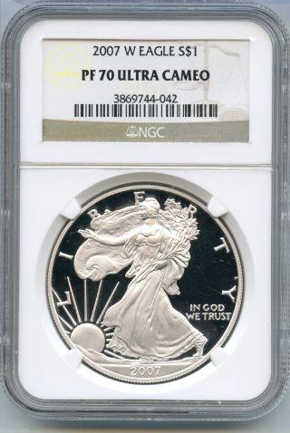 2007 - W Ngc Pf 70 Ultra Cameo American Eagle Silver Dollar Coin 1 Oz - S1s Kr956 photo
