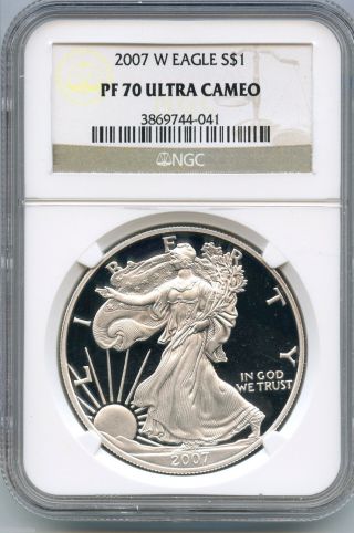 2007 - W Ngc Pf 70 Ultra Cameo American Eagle Silver Dollar Coin 1 Oz - S1s Kr957 photo