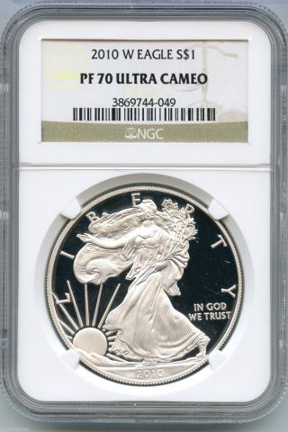 2010 - W Ngc Pf 70 Ultra Cameo American Eagle Silver Proof Dollar 1 Oz - S1s Kr958 photo