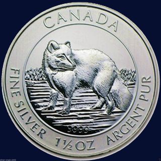 2014 Canada 1.  5 Oz $8 Arctic Fox.  999 Pure Silver Coin Brilliant Uncirculated photo