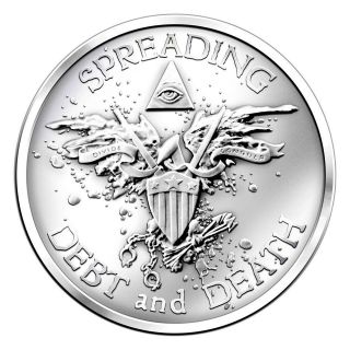 1 Troy Oz 2013 Warbird Bullet Shield Spreading Death Debt Bu Fine Silver Round photo