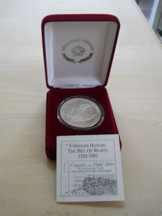 Chrysler Honors The Bill Of Rights 1791 - 1991 1 Troy Oz.  999 Silver Liberty photo