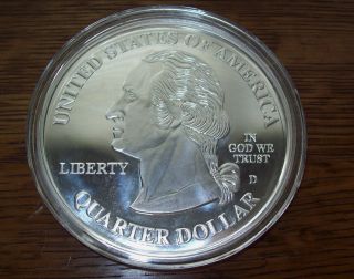 2001 Washington Quarter Dollar 4 Troy Oz.  999 Fine Silver Round Four Ounce photo
