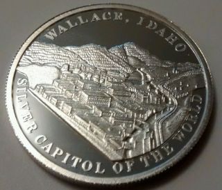 1984 Wallace Idaho Silver Capitol Of The World Centennial 1 Oz Proof Round 1 Day photo