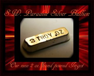 Hand Poured 2 Troy Oz.  999 Pure Fine Silver Bullion Bar Hand - Crafted 2i15 photo
