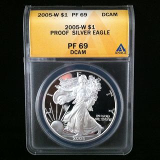 2005 W American Silver Eagle Proof Pf69 Dcam 1 Oz.  999 Fine Silver Bullion photo