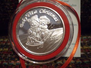 1 Troy Ounce.  999 Pure Silver Round Baby ' S First Christmas Ornament Coin 2004 photo