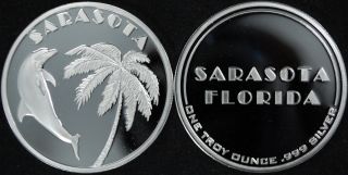 Sarasota Silver Coin 1 Troy Ounce.  999 Silver Limited Edition Art Round Florida photo