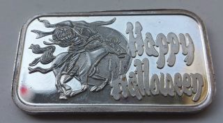 Silver Art Bar,  1 Troy Ounce.  999 Fine,  Headless Horseman,  Happy Halloween photo