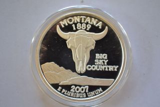 2007 State Of Montana 1oz Troy.  999 Silver Statehood Replica Round Bu Cond photo