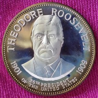 Franklin Presidents Commemorative Sterling Round - Theodore Roosevelt photo