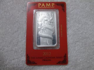 1 Oz Pamp Suisse Year Of The Dragon Silver Bar (w/ Assay) photo
