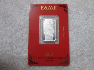 10 Gram Pamp Suisse Silver Bar - Year Of The Dragon (in Assay) photo