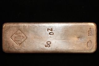 Vintage Johnson Matthey (jm) Fifty (50) Ounce Silver Bar.  Pre Serial,  Canadian. photo