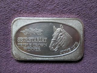 Secretariat Triple Crown Winner 1973 Rare 1 Troy Oz. .  999 Fine Silver Art Bar photo
