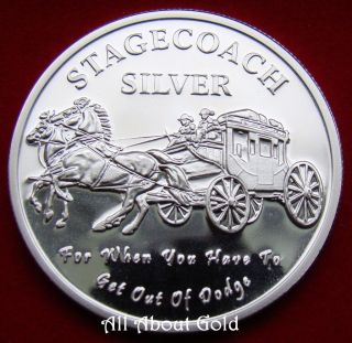 Silver Art Round 1 Oz Nwt Stagecoach Coach Divisible 1/4 Fractional.  999 Fine Bu photo