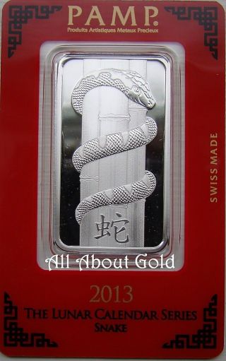 Lunar Silver Bar 1 Oz Pamp Suisse Proof - Like 2013 Year Of The Snake.  999 Bu photo