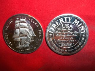1 Troy Oz.  999 Fine Silver Round,  Liberty,  U.  S.  S.  Constitution. photo