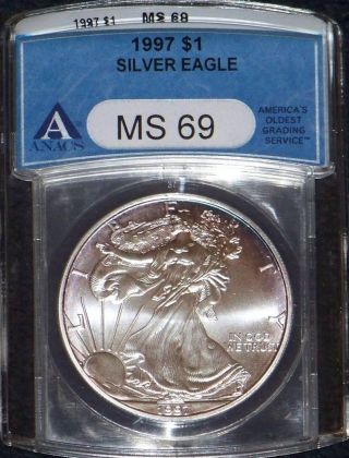 1997 Anacs Certified Ms - 69 - American Silver Eagle photo