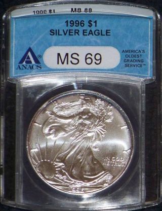 1996 Anacs Certified Ms - 69 - American Silver Eagle photo