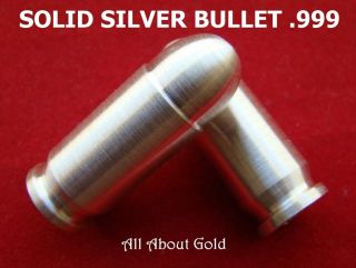Solid Silver Bullet 1 Troy Oz Nwt Caliber.  45 Automatic.  999 Fine Hunter Gift photo
